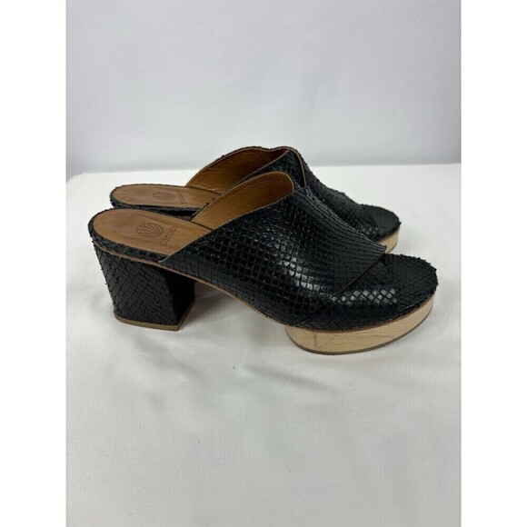 Coclico Shoes - Coclico Richie Platform Sandals Black Snakeskin Snake 8 38.5 Block Heel